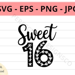 Sweet 16 Sign Svg, Sweet 16 Icon File, Sweet 16 Symbol Cutting Svg File For Cricut, Silhouette, Vector Svg Png Eps Jpg