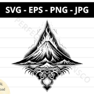Vulkan Tattoo Illustration svg, Vulkan svg-Datei für Cricut und Silhouette, Vulkan Clipart, Volcano Vektor svg eps png jpg