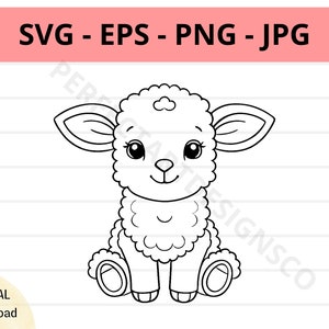 Cute sheep svg file, baby sheep outline svg, sheep clipart svg, sheep svg cut files for cricut and silhouette, sheep vector svg eps png jpg