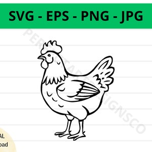 Kip overzicht SVG, kip clipart, kip SVG voor shirt, SVG-bestand voor Cricut, kip gesneden bestand, kip vector SVG EPS PNG JPG