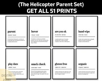 Helikopterouder grappige definitie, sarcastische moeder citaat, grappige overbezorgde ouderhumor, cadeau voor moeder, herkenbare familie kunst aan de muur