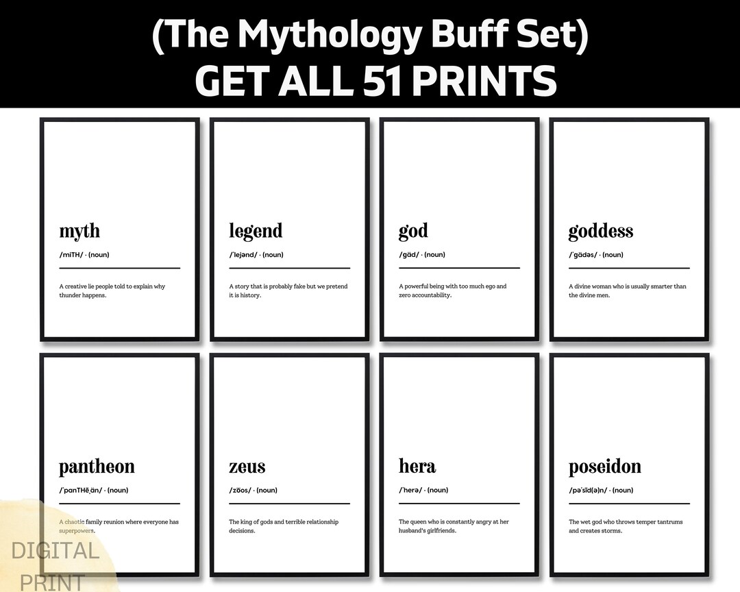 Buff Def Funny Mythology Buff Definition Print Set, Greek Gods Lover Gift ...
