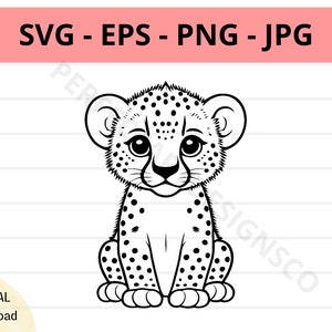 Cute cheetah svg file, baby cheetah outline svg, cheetah clipart svg, cheetah svg cut files for cricut, cheetah vector svg eps png jpg