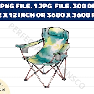 Clipart de silla de camping en acuarela, descarga digital de fondo transparente de silla de camping en acuarela, gráfico imprimible de silla de camping