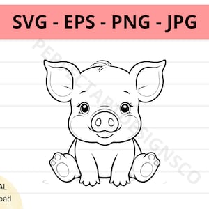 Cute pig svg file, baby pig outline svg, pig clipart svg, pig svg cut files for cricut and silhouette, pig vector svg eps png jpg
