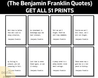 51 Benjamin Franklin Quotes, Witty Wall Art Printable, Founding Father Digital Download, American History Decor, Wise Quote Bundle