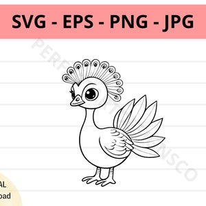 Cute peacock svg file, baby peacock outline svg, peacock clipart svg, peacock svg cut files for cricut, silhouette, peacock svg eps png jpg