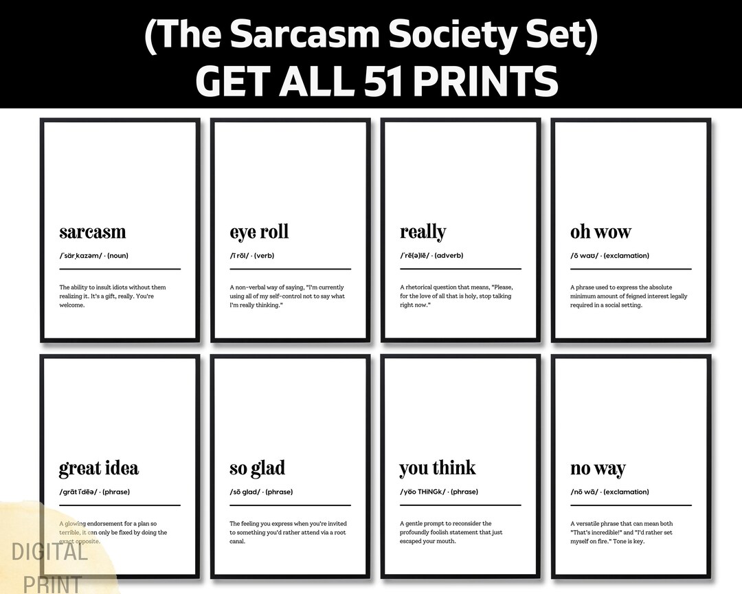 Sarcasm Society Funny Definition Print, Sarcastic Quote Wall Art, Funny ...