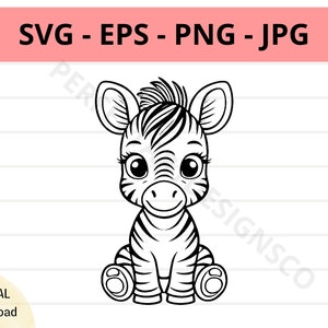 Cute zebra svg file, baby zebra outline svg, zebra clipart svg, zebra svg cut files for cricut and silhouette, zebra vector svg eps png jpg