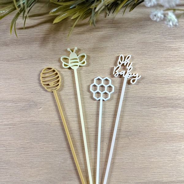 Bee Themed Baby Shower / Honeycomb Drink Stirrer / Oh Baby Swizzle Sticks / Beehive Acrylic / Mommy to Bee / Bee Theme Party