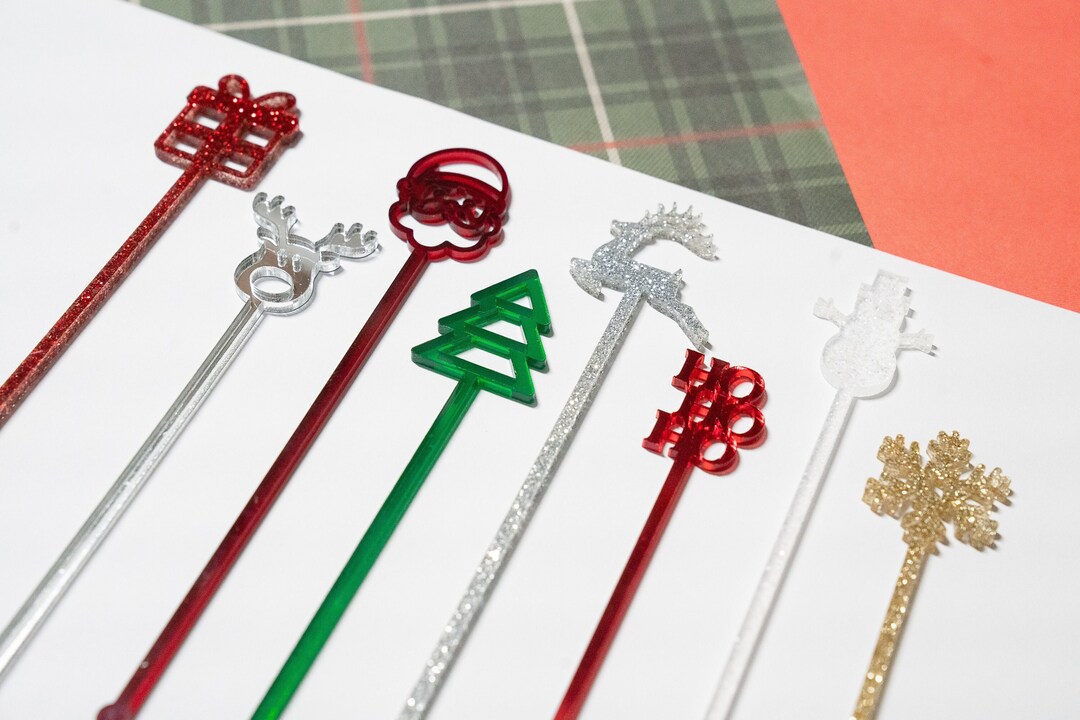 Christmas Drink Stirrers, Holiday Swizzle Sticks, Acrylic Santa