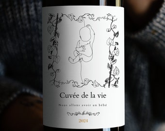 pregnancy announcement bottle label, personalized sticker, birth gift for parents, Cuvée de la vie, Baby announcement
