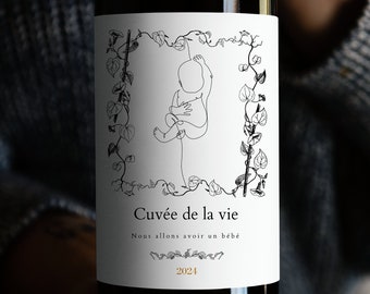 étiquette bouteille annonce grossesse, autocollant personnalisé , cadeau de naissance parents , Cuvée de la vie, Annonce bébé