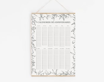 Birthday Calendar - Mediterranean Olive - French or English - Elegant calendar to note birthdays - Useful gift