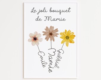 Affiche personnalisée fleurs, Cadeau Mamie, Affiche Maman, Fête des Mères - Fête des Grands-Mères, Créez votre bouquet de fleurs