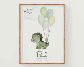 Dinosaur Birth Poster - Birth Poster - Original Gift - Baby Room - Dinosaur Decoration - Baby Decor - Green Dino