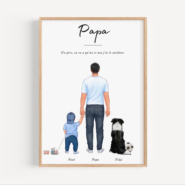 Affiche Papa personnalisée, portrait Papa et enfants, cadeau personnalisé original, Anniversaire Papa, Cadeau Fête des Pères