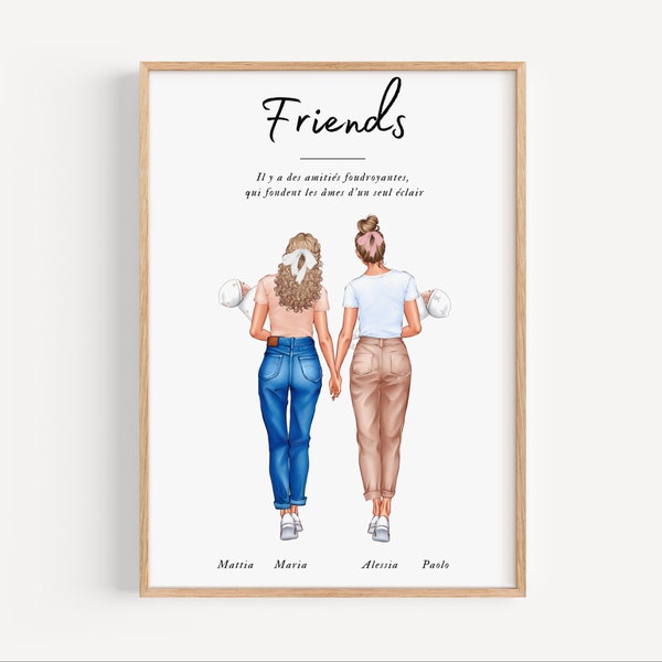 Póster de amistad personalizado, ilustración de retrato de amigos, Regalo de recuerdo, Retrato ilustrado - Crea un regalo a medida