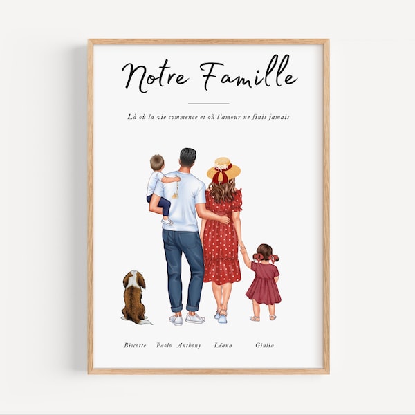 Affiche famille personnalisée, illustration portrait de famille, Cadeau souvenirs, Portrait Illustré - Créez Votre Histoire Visuelle