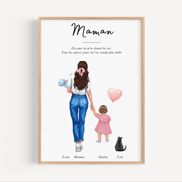 Affiche maman personnalisé, cadeau fête des mères, affiche maman et ses enfants à personnaliser, idée cadeau anniversaire