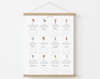 2024 Calendar - Printable Calendar - Calendar with week, month and year number - Office Gift - Floral Calendar PDF format