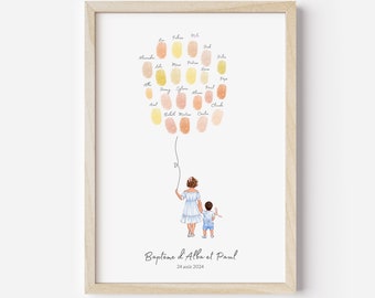 Imprint poster, Fingerprint, Baptism poster, Balloon color imprint, Personalized portrait, Birthday souvenirs - Unframed