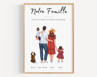 Affiche famille personnalisée, illustration portrait de famille, Cadeau souvenirs, Portrait Illustré - Créez Votre Histoire Visuelle