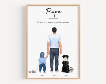 Affiche Papa personnalisée, portrait Papa et enfants, cadeau personnalisé original, Anniversaire Papa, Cadeau Fête des Pères