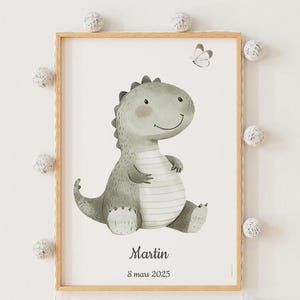 Pôster de Nascimento de Dinossauro - Pôster de Nascimento - Presente Original - Quarto de Bebê - Decoração de Dinossauro - Decoração de Bebê - Sem Moldura
