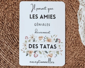 Annonce Grossesse Tata, Magnifique Carte, Carte pour Amie qui devient Tata, Annonce Tata Originale, Carte future Tatie, Souvenir Future Tata