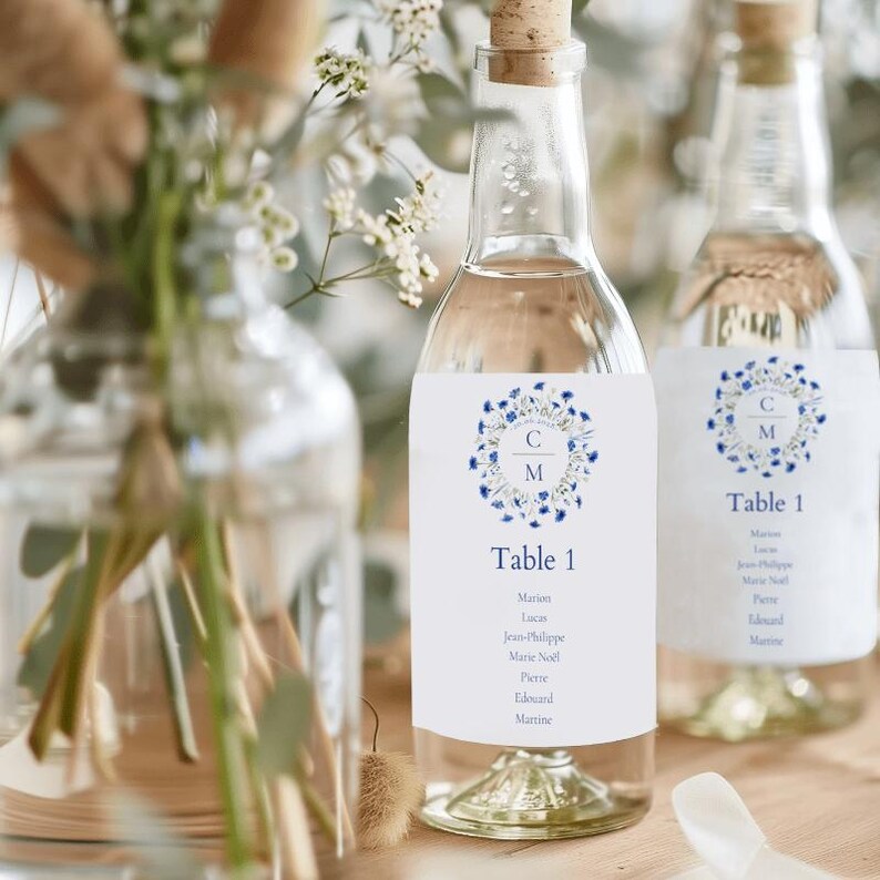 Event Table Labels Wedding Seating Chart Labels, Blue Flowers, Guest Table Number Labels ...