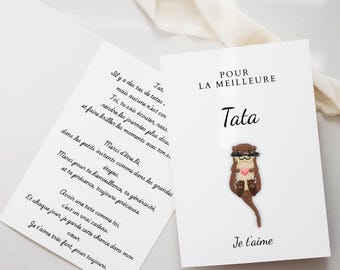 Cartes pour Tata à Personnaliser - Avec Loutre Brodée - Anniversaire Tata - Merci Tatie - Carte premium originale et faite en France
