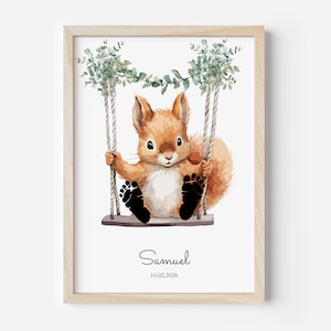 Poster con impronte di scoiattolo, poster con impronte di bambino, poster con animali, regalo per baby shower, tampone per inchiostro non incluso