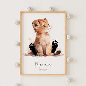 Löwenbaby-Fußabdruck-Poster, Baby-Fußabdruck, Baby-Fußabdruck, personalisiertes Geburtsposter, Fußabdruck-Set, Löwe-Poster, ungerahmt