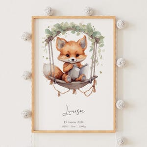 Cartel de nacimiento de Fox - Regalo de nacimiento - Cartel de Baby Fox - Nacimiento personalizable - Decoración de animales - Zorro Rojo