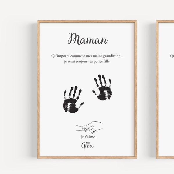 Affiche maman personnalisée avec les empreintes de bébé, affiche je t'aime maman, cadeau maman, fête des mères, cadeau de naissance