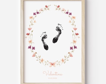 Personalized baby footprint poster, baby footprint, baby handprint, personalized birth poster, baby gift