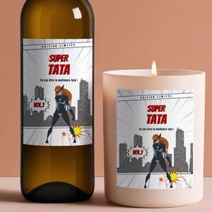 Étiquette Bébé - Future Tata  - Annonce originale à garder en souvenir pour la Tata - Super Héro - Annonce Grossesse à Tata