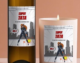 Étiquette Bébé - Future Tata  - Annonce originale à garder en souvenir pour la Tata - Super Héro - Annonce Grossesse à Tata
