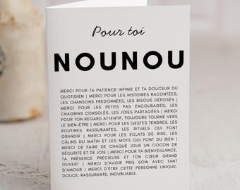 Carte Merci Nounou - Remerciement - Fin d'Année - Anniversaire - Carte Pour Toi Nounou - Personnalisable