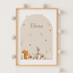 Wald-Geburtsposter - Geburtsposter - Originelles Geschenk - Babyzimmer - Waldtiere-Dekoration - Baby-Dekoration - Kaninchen, Gans