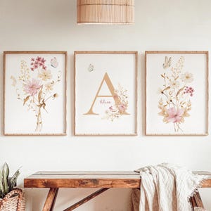 First Names and Flowers Posters - Floral Decoration - Magnificent Flowers - Set of 3 Children's Posters - Children's Bedroom
