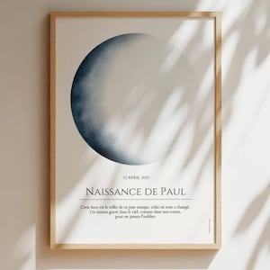 Affiche Lune du Jour - Lune de Naissance - Affiche pour Crémaillère - Lune de Mariage et Pacs - Lune du Moment - SANS CADRE