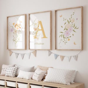 Set de Póster Infantil con Letra y Nombre Personalizables - Flores - Decoración Dormitorio con Nombre - Regalo Original - Magnífica Decoración