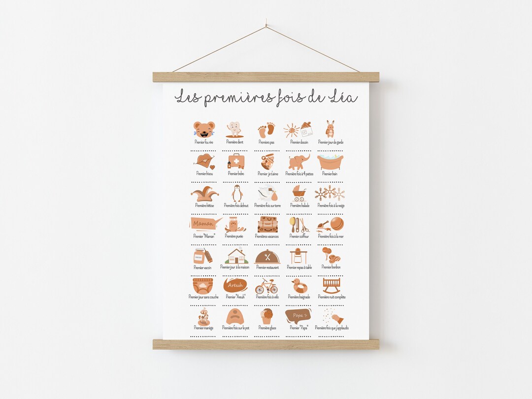 Affiche Mes premières fois personnalisée , Poster à tamponner, Déco