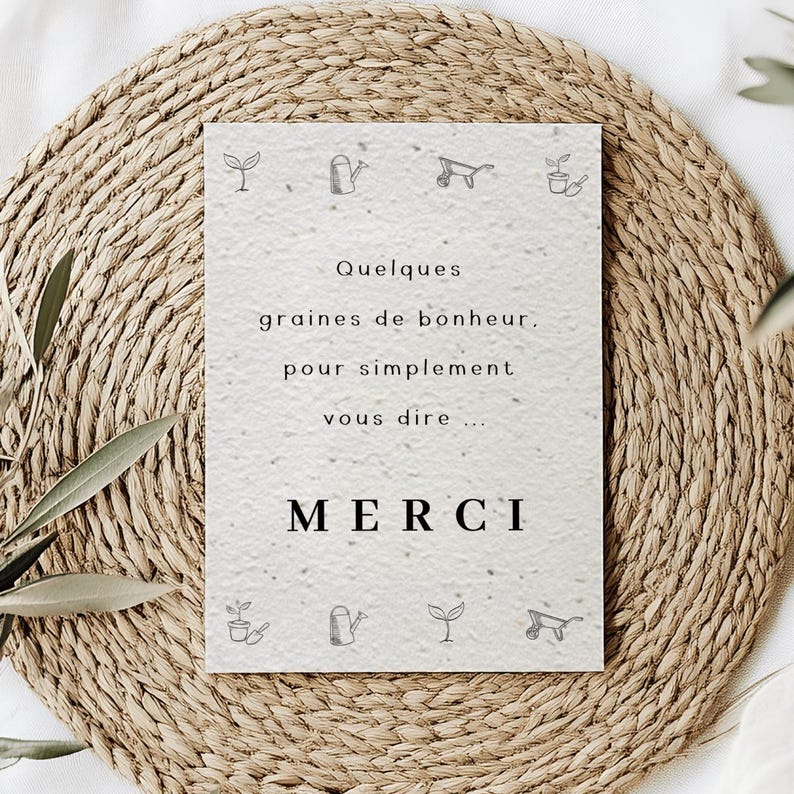Carte à planter Merci - Carte remerciement - Minimaliste - Mélange de fleurs - Carte à faire pousser - Fabriquée en France image 1