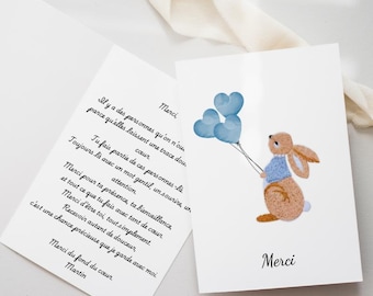Carte Merci Personnalisable - Ecole et Crèche - Merci Maîtresse, Merci Nounou, Merci Atsem - Carte avec Lapin Brodé - Création Premium