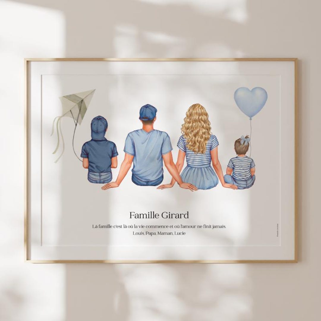 Affiche famille personnalisée, illustration portrait de famille ...
