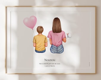 Affiche Nounou Maîtresse Personnalisé, cadeau fin d'année, affiche nounou atsem et les enfants à personnaliser, idée cadeau Sans cadre