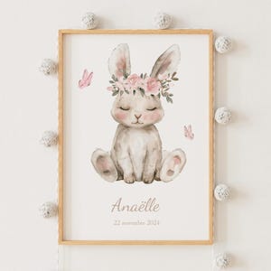 Geburtsposter Hase und Schmetterling - Personalisiertes Poster für Baby - Geschenk zur Geburt - Anpassbare Dekoration für Baby